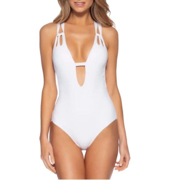BECCA Other - Becca by Rebecca Virtue White Swimsuit Color Code Skylar Plunge One Piece